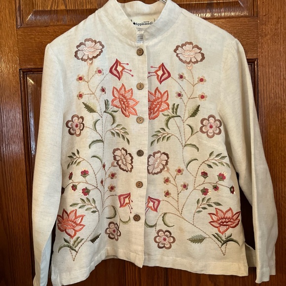 Appleseed’s 10 Petite Flax Blend Embroidered Lightweight Jacket - Picture 1 of 4